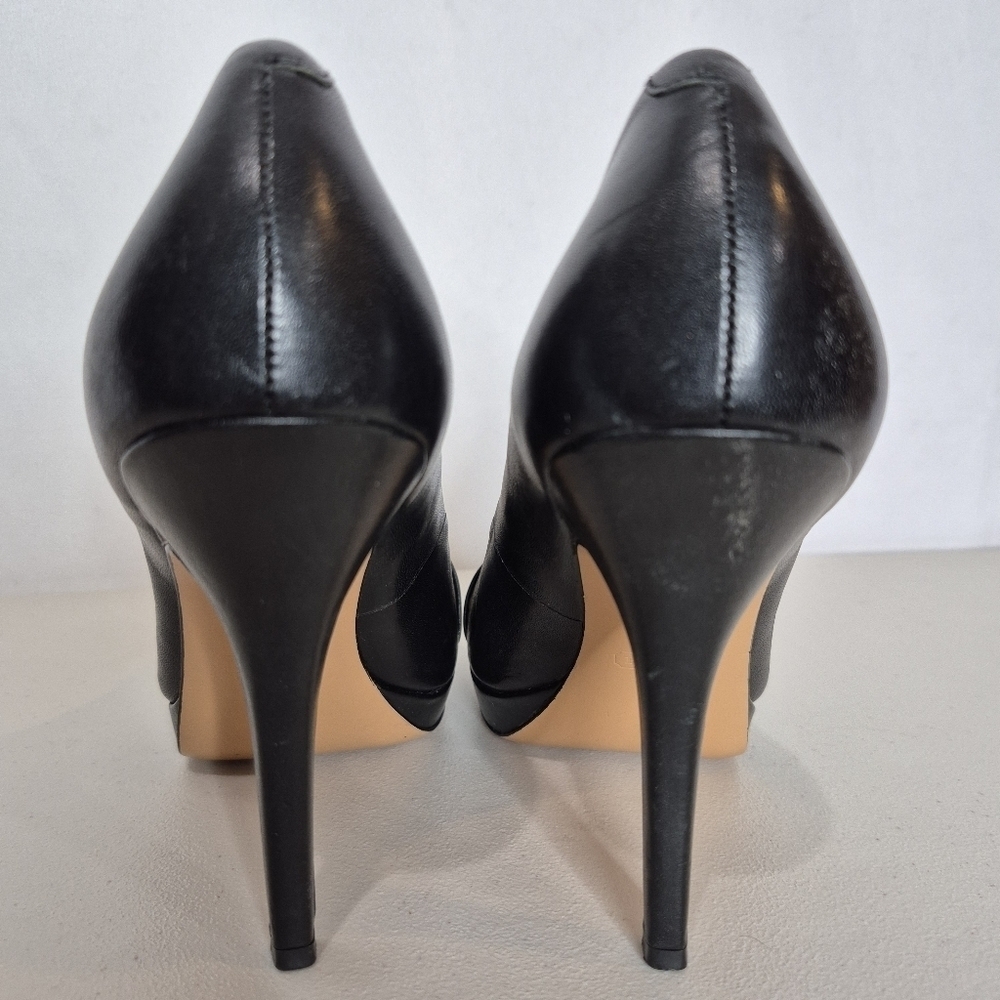 Coach Aliya Black Leather Peep-Toe Platform Stiletto High Heels - Size 7 - Picture 5 of 15